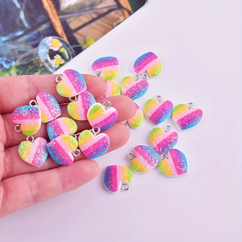 Resin Crafts Diy - 10Pcs 다채로운 하트 수지 참 귀여운