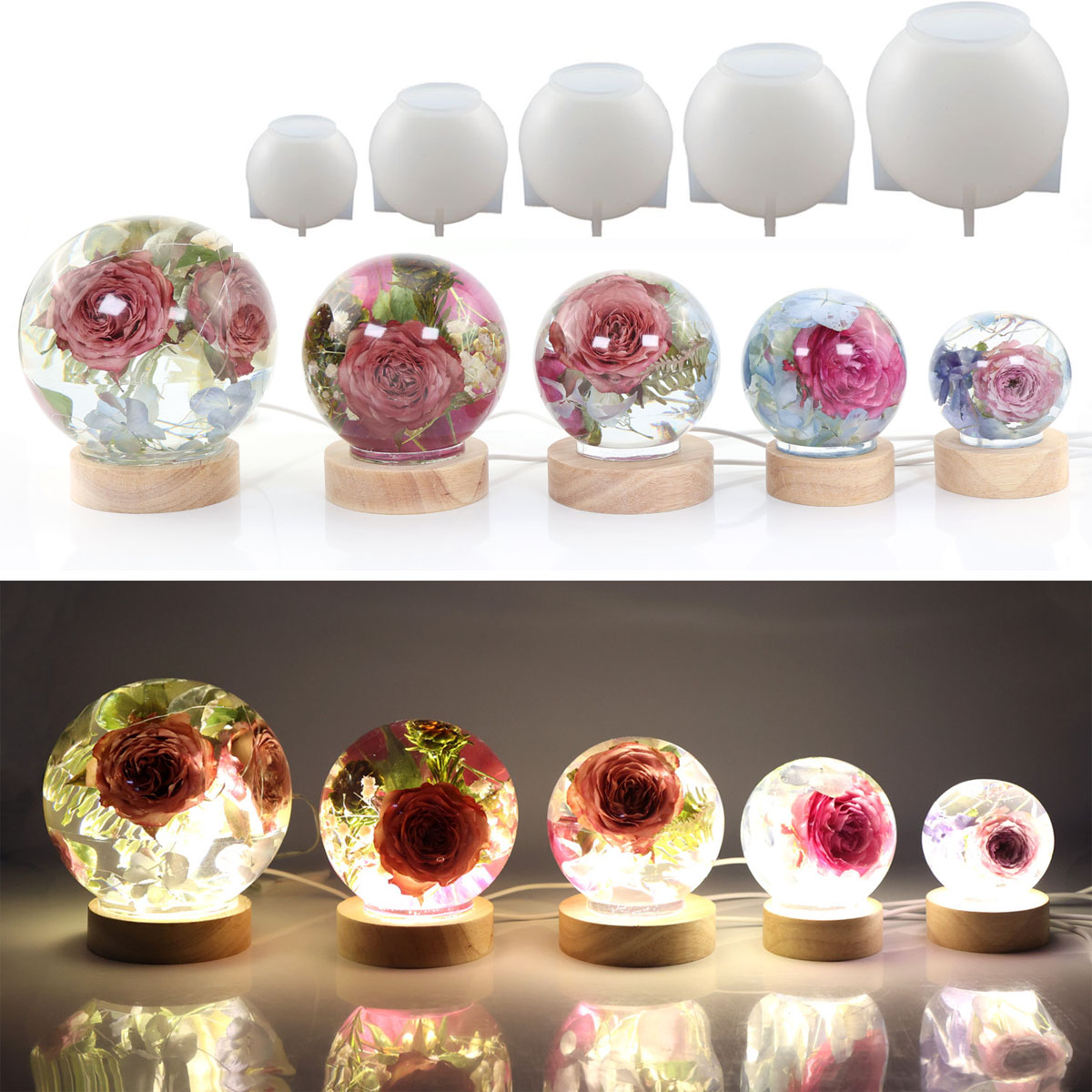 Resin Craft Ideas - 65-120mm 구형 실리콘 몰드, 드라이 플라워