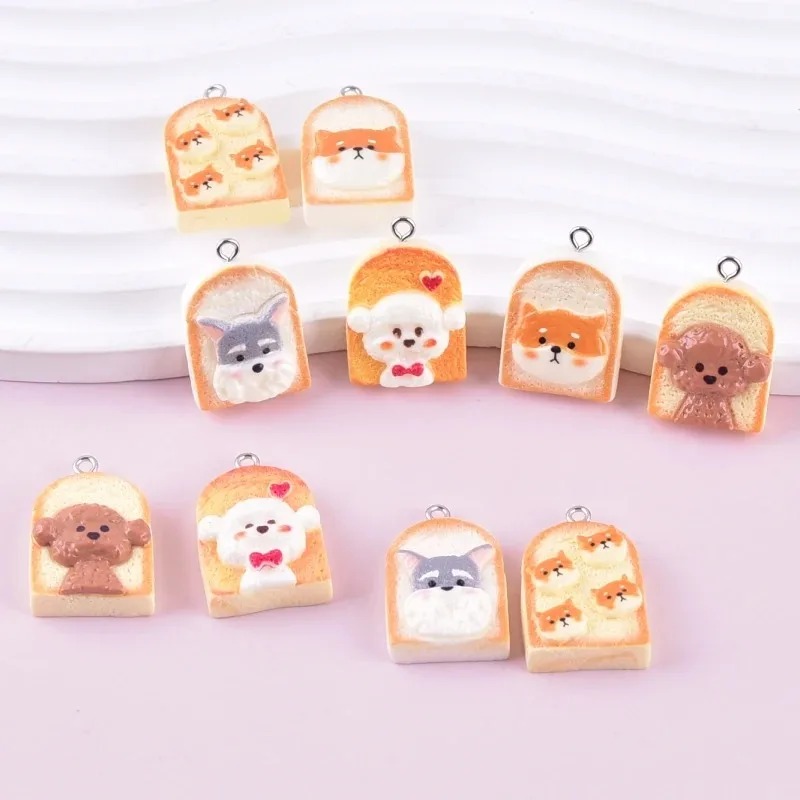Resin Crafts Diy - 10Pcs 귀여운 토스트 개 수지 펜던트