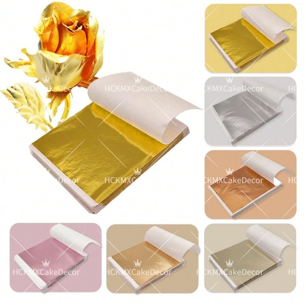 Gold Foil Flakes - 100개입 모조 금박 시트, 다양한 색상의