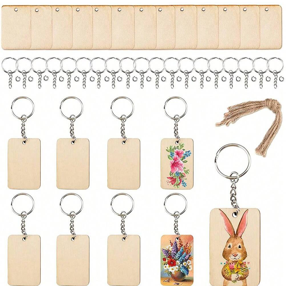 60pcs 빈 나무 열쇠 고리 직사각형 나무 열쇠 고리 - Wood Ring Blank 리뷰 및 가격