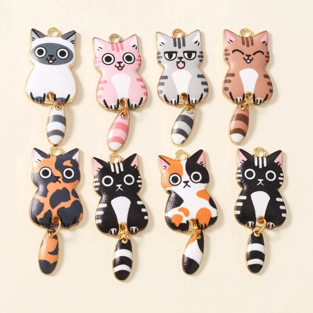 10Pcs 16×39mm 귀여운 만화 고양이 수지 참  - Resin Crafts Diy 리뷰 및 가격