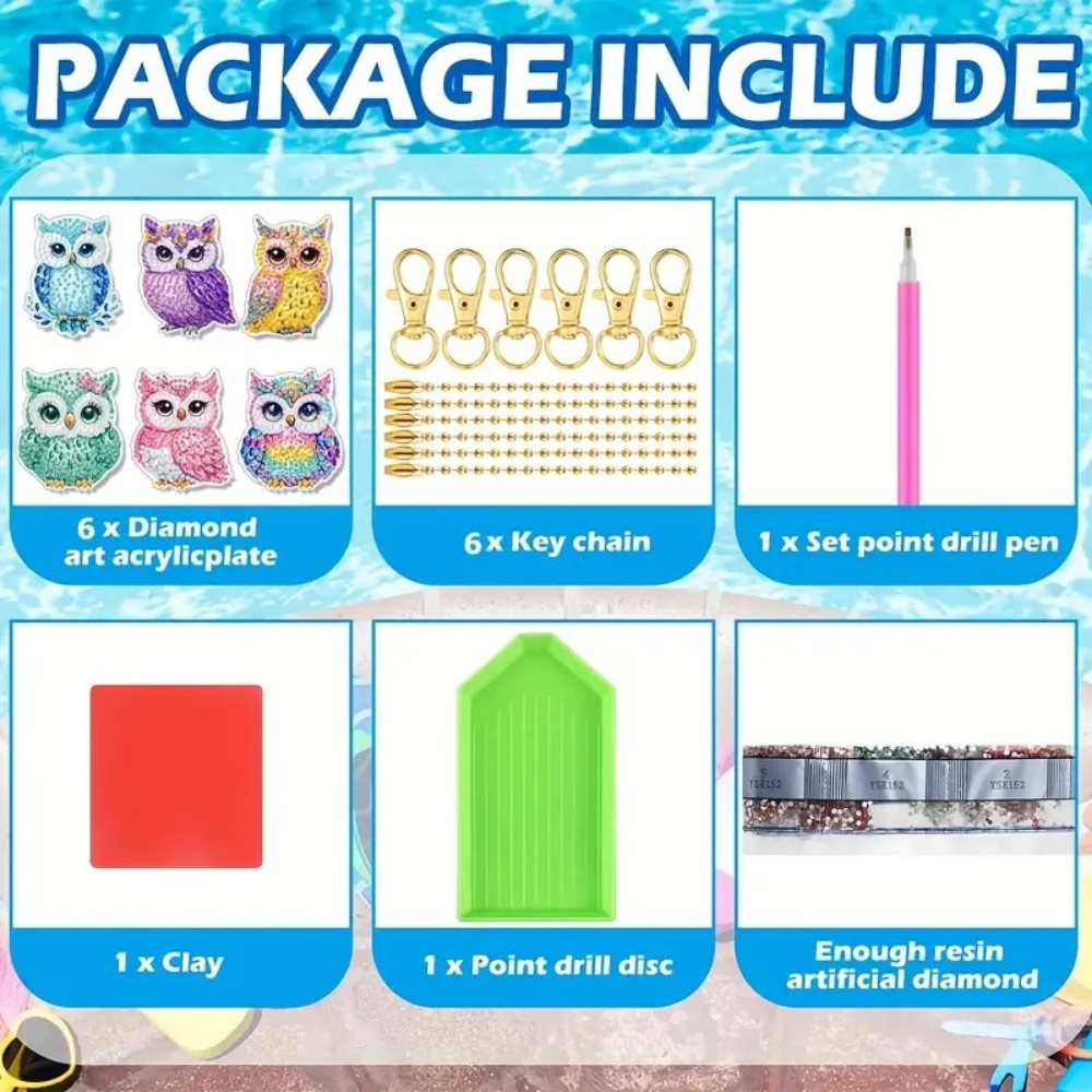 6개/세트 DIY 다이아몬드 키체인 - 올빼미 패턴 동 - Resin Craft Kit 리뷰 및 가격