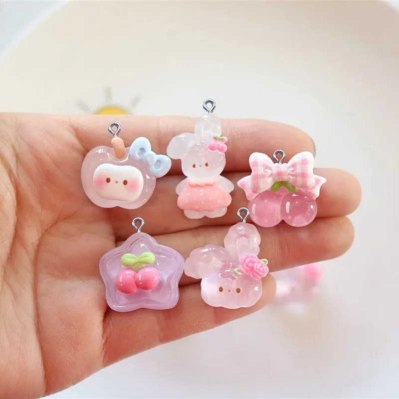 10Pcs 귀여운 체리 토끼 수지 참 장식품 카와이 만 - Resin Crafts Diy 리뷰 및 가격